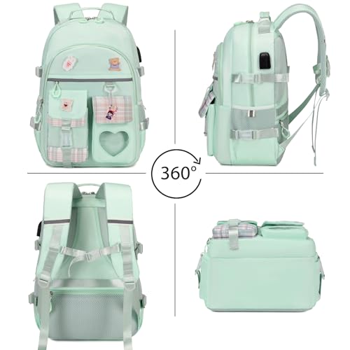 ACESAK Backpack for Girls - Bookbag Backpacks Schoolbag for Girls Kids Teen Women Casual Travel Daypacks - School Bag Elementary Middle School College Cute Backpack with Lunch Box (Green) - color: Green