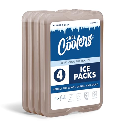 Cool Coolers by Fit & Fresh 4 Pack XL Slim Ice Packs, Quick Freeze Space Saving Reusable Ice Packs for Lunch Boxes or Coolers - color: Taupe (4 Pack)