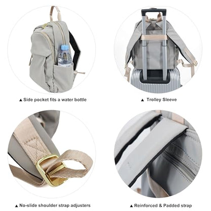 M-ioi-M Medium Backpack Purse for Women, Fashion Nylon Daypack with Gold Hardware, Lightweight Water-Resistant Rucksack for College, Work, Travel, Everyday Use, Fits 13–14" Laptop (Gray Beige, Medium) - color: Gray Beige,medium