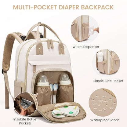 LOVEVOOK Diaper Bag Backpack, Baby Bag with Changing Pad, Large Diaper Backpack Boy Girl, Waterproof Baby Registry Bag for Mom Dad with Stroller Buckles, Beige-khaki - color: Beige-khaki