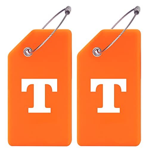 Gostwo 2 Pack Silicone Luggage Tags for Suitcases, 26 Initial Letter Baggage Labels Handbag School Bag Suitcase Instrument Tag with Stainless Steel Loop(Orange)(Letter T) - color: Orange, size: T