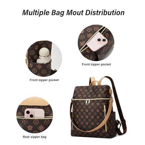 Makes Backpack Purse for Women PU Leather Travel Satchel Handbag Convertible Design Bag with Purse - color: Coffee Triple Zip