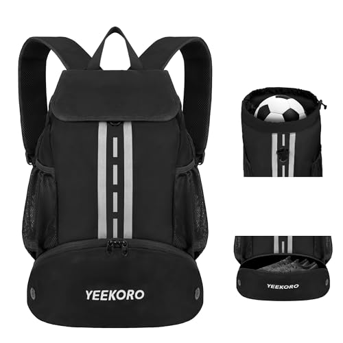 Soccer Backpack Multifunctional Sport Gym Bags with Dry-wet Separate & Shoe Compartment for Basketball Volleyball - color: Upgraded Black