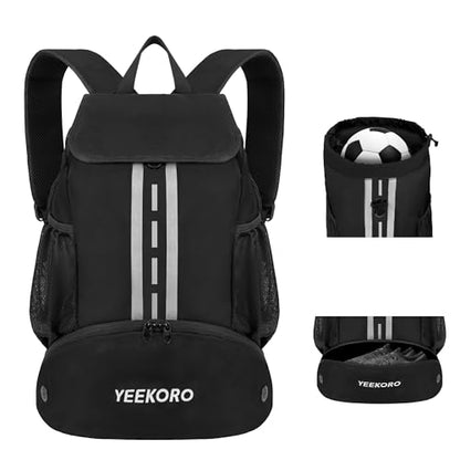 Soccer Backpack Multifunctional Sport Gym Bags with Dry-wet Separate & Shoe Compartment for Basketball Volleyball - color: Upgraded Black