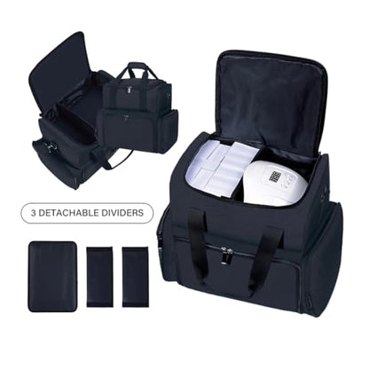 Large Makeup Cosmetic Bag with 3 Removable Case and 2 Removable Dividers Double Layer Travel Storage Organizer, Makeup Brushes Storage Section Black - color: Black