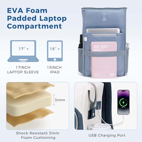 ECOHUB 17" Laptop bag for Women 25L Teacher's Laptop Backpack Work Backpack for Professional Nurse Travel Backpack, Blue - color: Blue