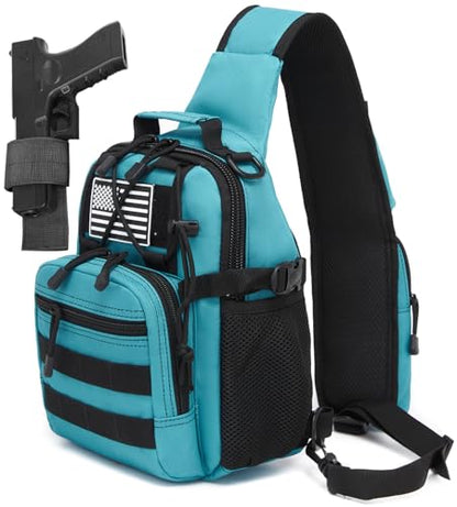 Small Tactical Holster Sling Backpack Accessories Shoulder Pouch Water Bottle & Radio Holder Crossbody Bag for Men - color: Light Blue