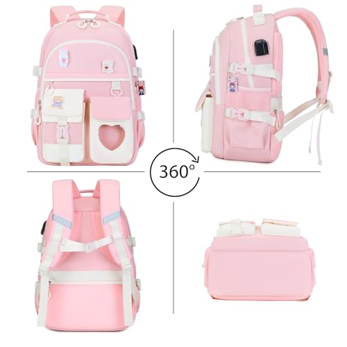 ACESAK Backpack for Girls - Bookbag Backpacks Schoolbag for Girls Kids Teen Women Casual Travel Daypacks - School Bag Elementary Middle School College Cute Backpack with Lunch Box (Pink White) - color: Pink White