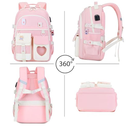 ACESAK Backpack for Girls - Bookbag Backpacks Schoolbag for Girls Kids Teen Women Casual Travel Daypacks - School Bag Elementary Middle School College Cute Backpack with Lunch Box (Pink White) - color: Pink White