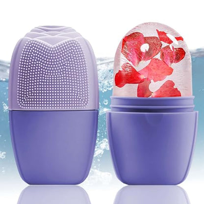 XHJRI Ice Face Roller Massager,Ice Cube Roller for Face, Eyes and Neck Naturally Conditioning and Skin Care,De-Puff Eye Bags,Reduce Migraine Pain,Reusable Massage Silicone Ice Mold (New Purple) - color: New Purple