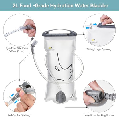 N NEVO RHINO Hydration Bladder 2L-3L,Water Reservoir for Hiking Backpack Leak Proof Water Storage Bladder,BPA-Free Water Pouch Hydration Pack for Camping Cycling Running - color: 2L-with clean kit