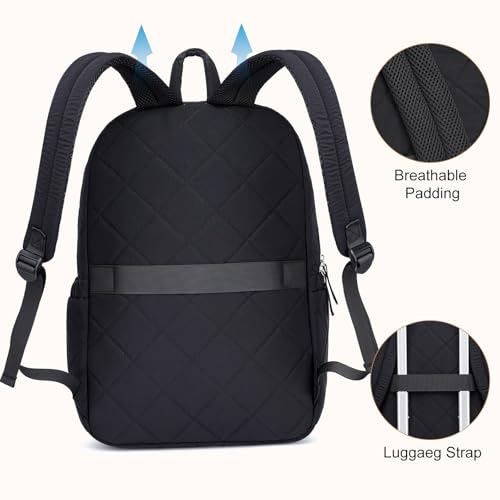 ZUBOND Backpack for Men and Women, School Backpack for Boys Girls, Quilted Casual Travel Daypack, Water-Resistant Bookbag for 15.6 Inch Laptop, Black - color: Black