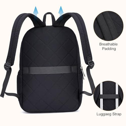 ZUBOND Backpack for Men and Women, School Backpack for Boys Girls, Quilted Casual Travel Daypack, Water-Resistant Bookbag for 15.6 Inch Laptop, Black - color: Black