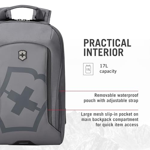 Victorinox Touring 2.0 City Daypack - Professional Laptop Backpack for Business & Outdoor Use - Features Waterproof Pouch - 17 Liters, Light Gray - color: Stone Grey