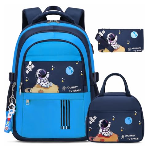 ACESAK Backpack for Boys - Boy Backpack Schoolbag for Boys Kids Teens Girls Elementary Middle School Bags, Waterproof Lightweight Kids Bookbag Backpacks Casual Daypack with Lunch Bag Set - color: Dark Blue