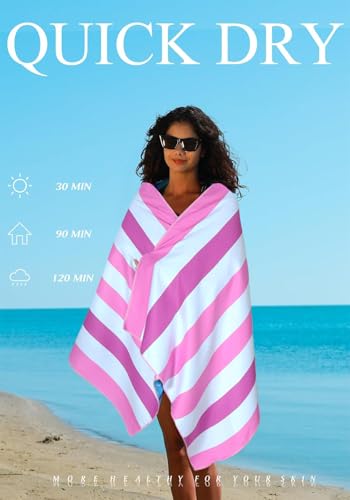 Yongoes 2 Pack Microfiber Lightweight Thin Beach Towel Sand Free Quick Dry Super Absorbent Large Towels for Swimming Pool Yoga Gym Travel Vacation Beach Accessories Essentials Stripes - color: 2 Pack Blue Pink Multi