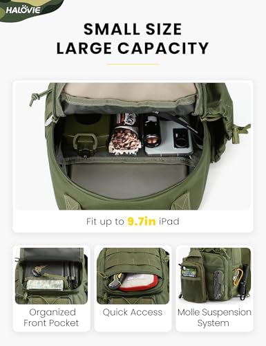 HALOVIE Anti-theft Tactical Sling Bag RFID ArmyGreen Military Shoulder Bag with Phone Pack EDC Molle Crossbody Bag for men - color: Armygreen