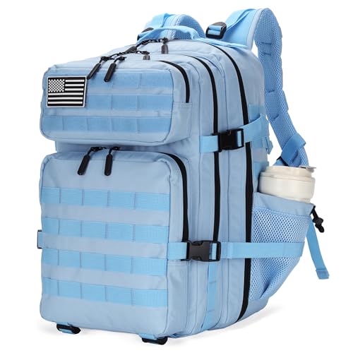 Lovelinks21 25L Tactical Military Backpack Small Travel Backpack for Men and Women Assault Pack Bug Out Bag Molle Daypack Gym Bag with Bottle Holder (Light Blue) - color: Light Blue