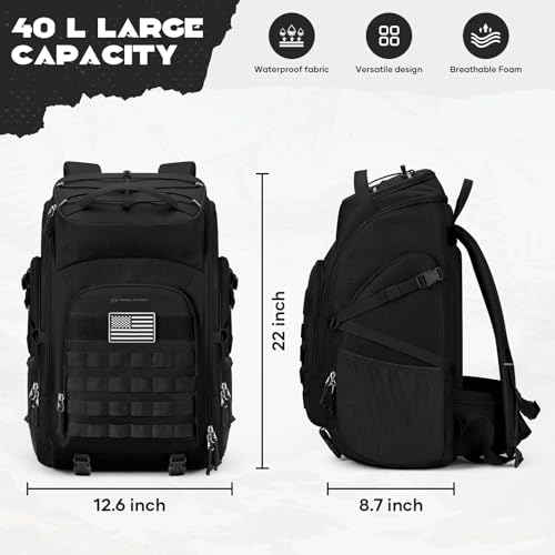 Maelstrom Tactical Backpack for Men, Water Resistant 40L Military Backpack, for Hiking, Camping, Gym with Molle System (Black) - color: A.black
