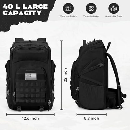 Maelstrom Tactical Backpack for Men, Water Resistant 40L Military Backpack, for Hiking, Camping, Gym with Molle System (Black) - color: A.black