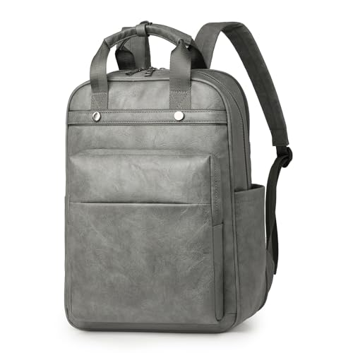 Rcrirth PU Leather Laptop Backpack Women for Travel | 17 Inch Laptop Bag for Women - Large Capacity Teacher Nurse Computer Bag for Work (Grey) - color: Grey
