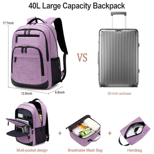 BOVIP Travel Backpack For Men Women,40L Carry On Backpack Flight Approved,TSA Personal Item Travel Bag Fits 17 Inch Laptop,Business Weekender Overnight Daypack Purple - color: Black Purple