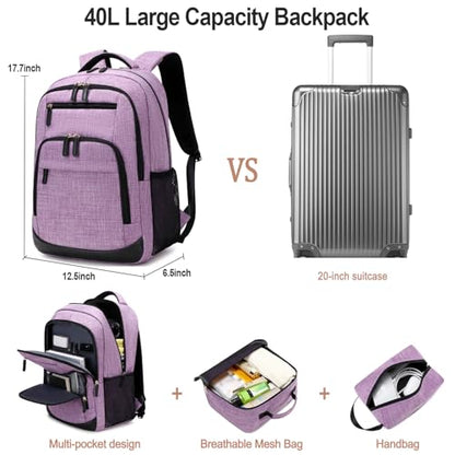 BOVIP Travel Backpack For Men Women,40L Carry On Backpack Flight Approved,TSA Personal Item Travel Bag Fits 17 Inch Laptop,Business Weekender Overnight Daypack Purple - color: Black Purple
