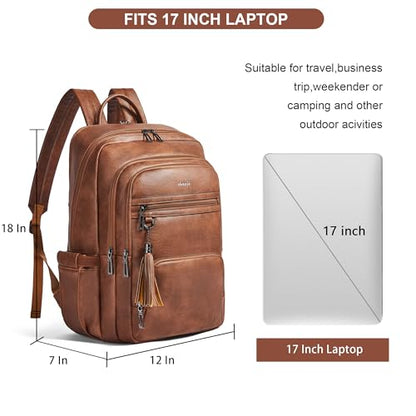 Shrrie 17 Inch Faux Leather Laptop Backpack for Women with Large Cup Holder - color: Caramel Brown