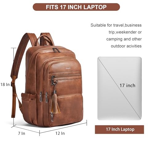 Shrrie 17 Inch Faux Leather Laptop Backpack for Women with Large Cup Holder - color: Caramel Brown