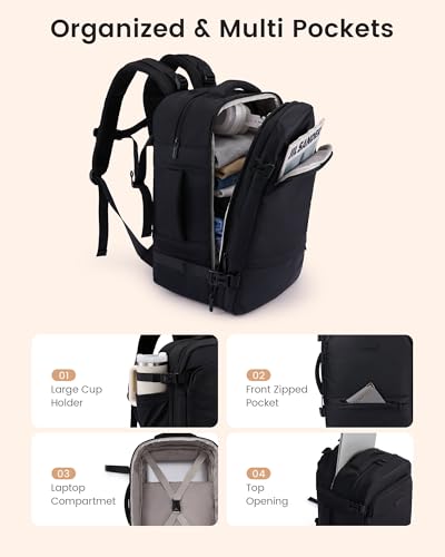 LOVEVOOK Travel Backpack for Women & Men, Carry On Backpack with Cup Holder, Personal Item Travel Bag Flight Approved with Padded Laptop Compartment, Weekender Daypack With 2 Cubes, 17.3 Inch Black - color: Black, size: 45L-17.3 Inch-3Pcs