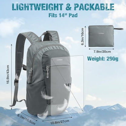 G4Free 18L Hiking Backpack Small Lightweight Foldable Packable Travel Daypack with Thickened Back Panel for Men Women (Grey) - color: Grey