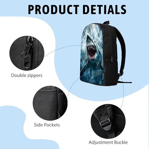 3PCS Shark Print Backpack for Boys Girls Teens, School Backpack with Lunch Box Pencil Case for Elementary Middle High Students, 17 Inch Lightweight Bookpack 3 in 1 Set Back to Shool Gifts for Kids - color: Shark