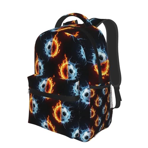 Casual Sports Backpack Ice Water Fire Flame Soccer Ball, Lightweight Gym Daypack with Water Bottle Holder for Men Women and Beach - color: Pattern (264)