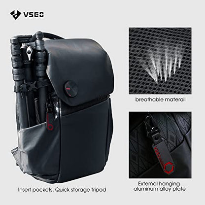 VSGO 20L Professional Camera Backpack for DSLR/SLR, Compatible with Sony Canon Nikon Cameras, DJI RSC2 Gimbals, Tripod, 15.6" Laptop, Lenses & Accessories – Waterproof TPU Canvas, Travel & Outdoor Use - size: 20L