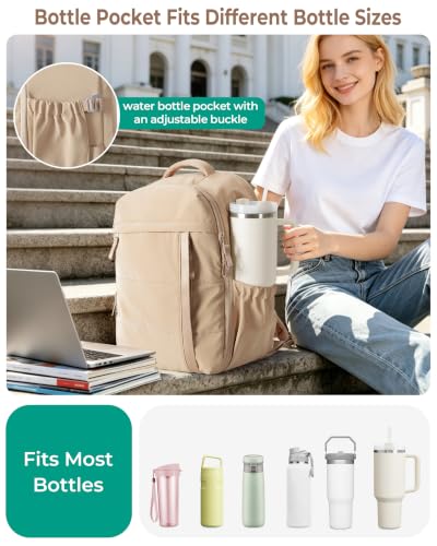 Smasrob 32L Women Travel Backpack with Shoe and Laptop Compartment, Travel Bag with Water Bottle Holder and Wet Pocket, Water-Resistant, Camel - color: Camel