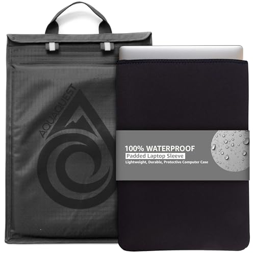 AquaQuest Storm 100% Waterproof Laptop Sleeve – Lightweight Ripstop Nylon Case, Welded Seams and Removable 5 mm Neoprene Liner – 15 in – Black – Fits up to 15 × 11 in - color: Black, size: 15 inch