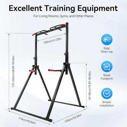 440.92LBS Pull Up Bar Station, Portable Pullup Bar Station, 5.74-7.55ft Height Adjustable 1.2MM-wall Stable Triangular Structure PVC Carbon Steel Freestanding Home Training Workout Dip Stands