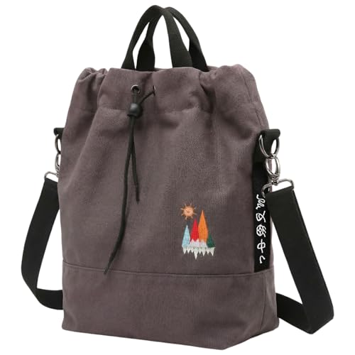 Togood Canvas Crossbody Bag for Women Tote Bags Casual Shoulder Hobo Purse with Embroidery,Vintage Boho Work Travel Everyday - color: Coffeebrown