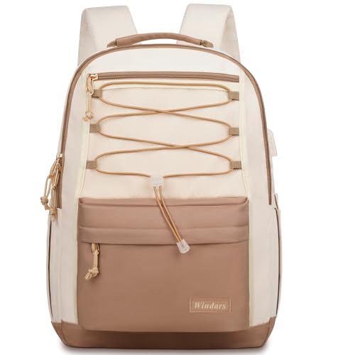 WINDARS School Backpack for Teens Girls, Aesthetic College Backpack Large Bookbag for Women Students Fashion 15.6 Inch Laptop Bag for Work Travel (Khaki Beige) - color: Beige Khaki