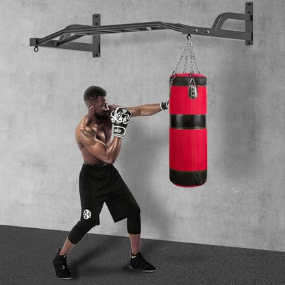 SELEWARE 48'' Heavy Duty Pull Up Bar Wall Mount Multi-function Chin up Bar with Home Gym Cable Pulley System LAT Pulldown Workout Attachments Heavy Bag Hanger - color: B. Black Pull Up Bar with Hangers