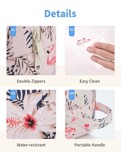 Narwey Clear Toiletry Bags for Traveling Women Men, Clear Travel Bags for Toiletries Makeup Bag Cosmetic Bag with Zipper, Make Up Organizer, Skincare Bag (Beige Flamingo) - color: Beige Flamingo