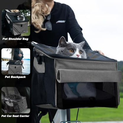 Pet Carrier Bicycle Basket Bag Pet Carrier/Booster Backpack for Dogs and Cats with Big Side Pockets,Comfy & Padded Shoulder Strap,Travel with Your Pet Safety（Titanium） - color: Titanium