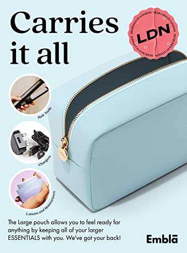 Embla Large Makeup Bag and Waterproof Nylon Travel Toiletry Bag, Large Capacity Cosmetic Zipper Pouch, Blue - color: Sky, size: Large