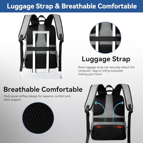 Voova Travel Laptop Backpack, Business Work Laptop Backpack for Women & Men with USB Charging Port, Waterproof Slim Durable College Computer Bag Fits 15.6 Inch Laptops and Notebook, Grey - color: Grey