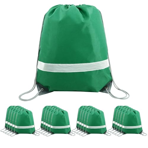 BeeGreen Reflective Drawstring Bags 20 Packs Dark Green Large Drawstring Bags String Backpack for Gym Sports Trip with Reflective Strip Cinch Sack DIY for Women Men Cinch Bags For Team - color: Reflective Dark Green