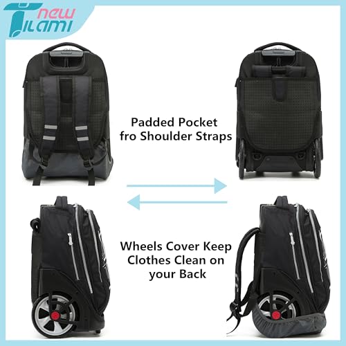 NEW TILAMI 19 inch Rolling Backpack Teens Rolling Backpack Cute Wheeled Laptop Backpack Bookbag Roller Travel Bag College, Skate Board - color: Black Skate Board