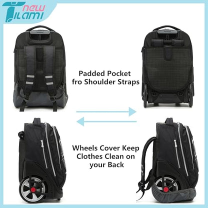 NEW TILAMI 19 Inch Rolling Backpack with Lunch Bag for Girls Boys Wheeled Laptop Backpack Durable Carry-on Bag School Travel, Skate Board - color: Black Skate Board