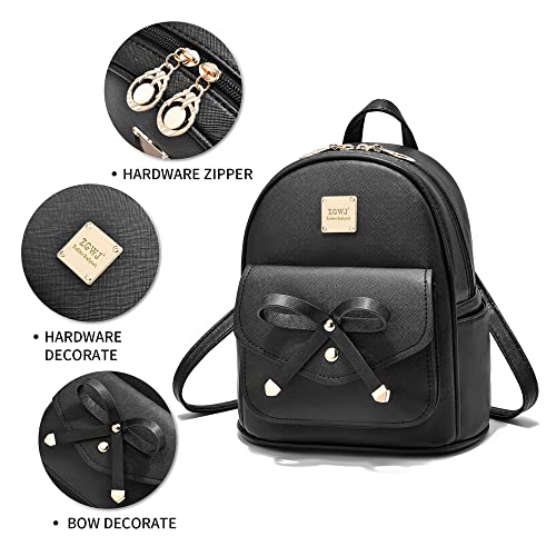 ZGWJ Mini Backpack Purse for Women - 3-Piece Set, Small PU Leather Bowknot Fashion Backpacks, Cute Casual Travel Daypacks - color: Black-3pcs