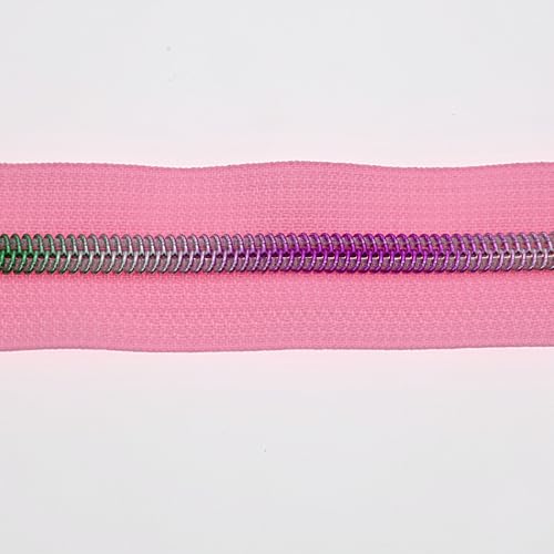 #5 Colorful Metallic Nylon Coil Zipper by Yard,Pink Zipper Tape Bulk 10 Yards with 25pcs Silver Pull for DIY Sewing Craft Bag YIGUANXIN - color: Pink-Colorful