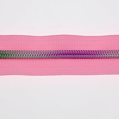 #5 Colorful Metallic Nylon Coil Zipper by Yard,Pink Zipper Tape Bulk 10 Yards with 25pcs Silver Pull for DIY Sewing Craft Bag YIGUANXIN - color: Pink-Colorful